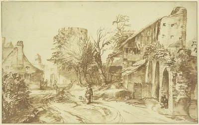 Dorfansicht, rechts eine alte Stadtmauer by Jan Lievens — digital art print download