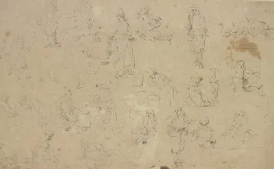 Studienblatt; Eine Vielzahl von Personen bei alltäglichen Verrichtungen by Jan van de Velde II — digital art print download