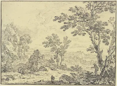 Landschaft mit Ruinen, vorne rechts ein Schafhirte by Ян ван Хёйсум — digital art print download