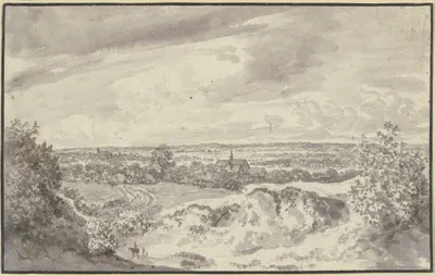 Fernsicht mit einer Stadt, vorne ein Reiter und zwei Fußgänger by Ян Вийнантс — digital art print download