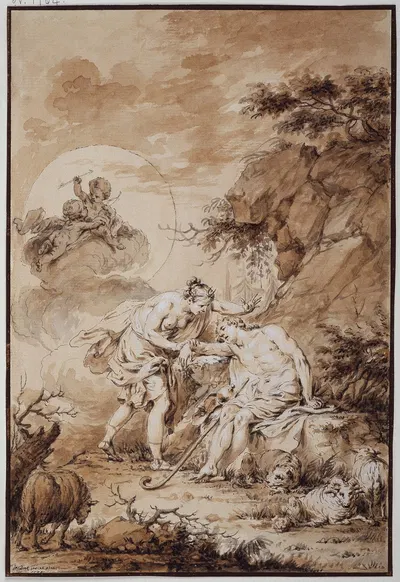 Luna and Endymion by Januarius Zick, 1778 — digital art print download