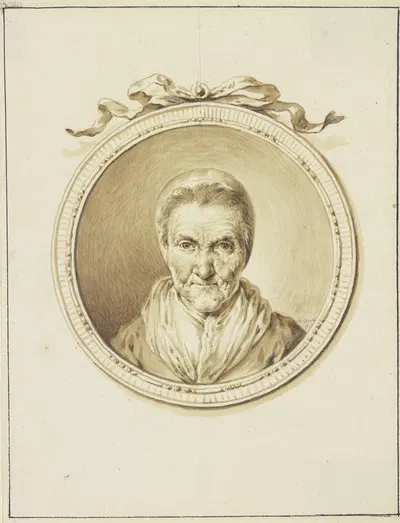 Bildnis einer alten Frau en face in einem Medaillon mit Schmuckband by Januarius Zick, 1773 — digital art print download