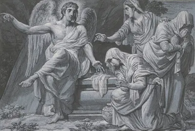 Der Engel mir den drei Marien am leeren Grabe Christi by Жан Гранжэн — digital art print download