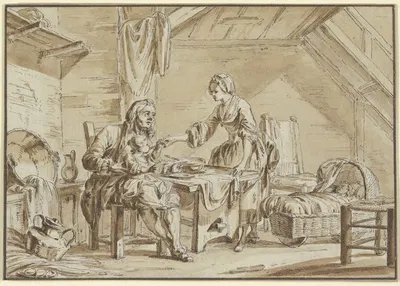 Interieur mit Elternpaar und zwei Kindern by Jean-Michel Moreau — digital art print download