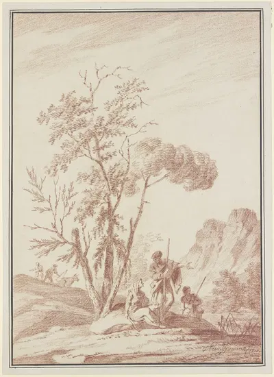 Drei Figuren unter einer Baumgrupppe by Jérôme Preudhomme, 1800 — digital art print download