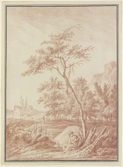 Eine Figur unter einem Baum sitzend by Jérôme Preudhomme, 1800 — digital art print download