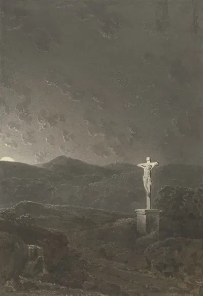 Das Kruzifix am Gebirge bei aufgehendem Mond by Иоганн Адам Аккерманн, 1832 — digital art print download