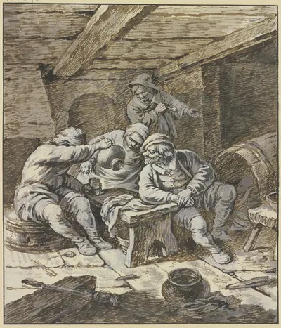 Drei zechende Bauern und eine Bäerin an einer Bank by Johann Albrecht Dietzsch — digital art print download