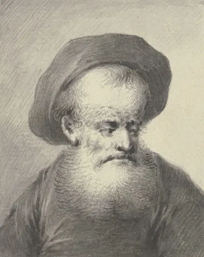 Brustbild eines weißbärtigen Mannes mit Kappe, leicht nach rechts gewandt by Johann Andreas Benjamin Nothnagel — digital…