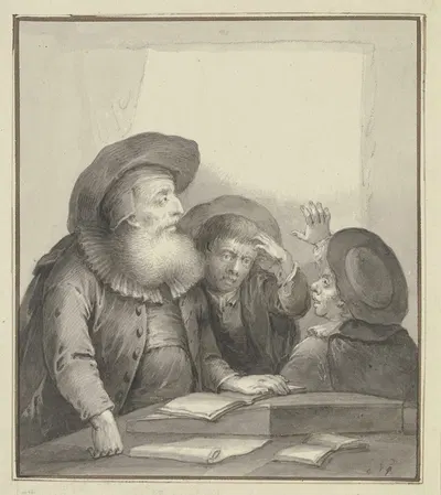 Rabbiner mit zwei Schülern an einem Tisch by Johann Andreas Benjamin Nothnagel, 1778 — digital art print download