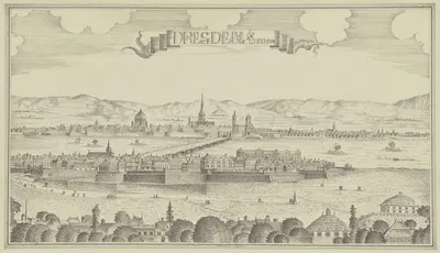 Ansicht von Dresden von der Neustadt aus by Johann Baptist Reiser, 1770 — digital art print download