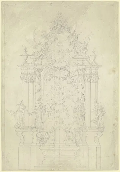 Altarentwurf, seitlich je eine glatte und eine gewundene Säule by Johann Baptist Straub — digital art print download