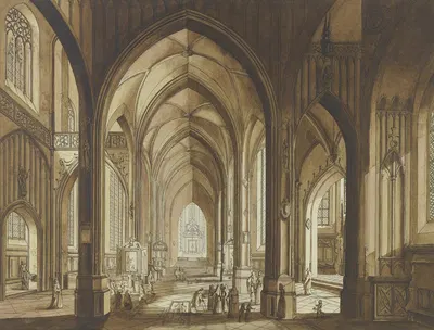 Inneres einer dreischiffigen gotischen Hallenkirche mit Blick auf den Chor by Иоганн Людвиг Эрнст Морганштерн — digital art…
