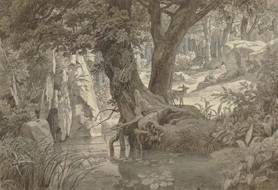 Forest landscape by Иоганн Вильгельм Ширмер, 1832 — digital art print download