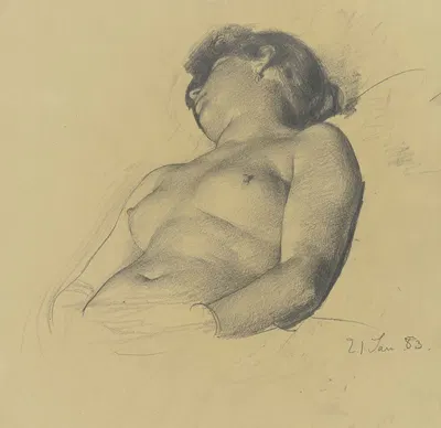 Weiblicher Halbakt einer Schlafenden by Карл Штауфер-Берн, 1883 — digital art print download