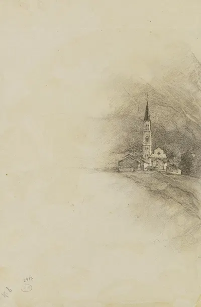 Der Kirchturm von Cortina d'Ampezzo by Louis Eysen, 1892 — digital art print download