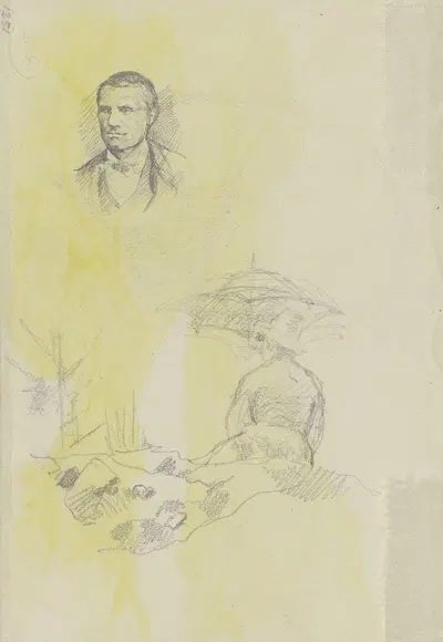 Männerporträt und Maler mit Sonnenschirm by Louis Eysen, 1878 — digital art print download