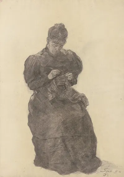 Mary Eysen crocheting by Louis Eysen, 1894 — digital art print download