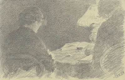 Mary und Emma Eysen unter einer Tischlampe by Louis Eysen, 1884 — digital art print download