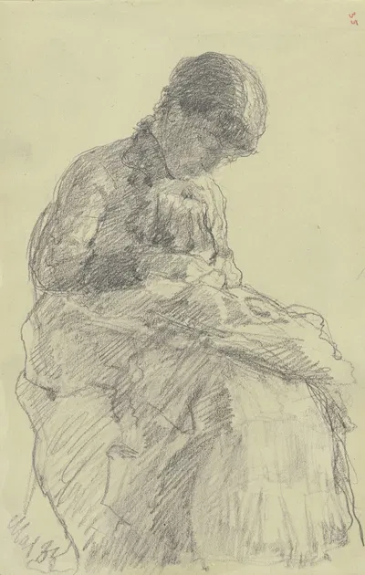 Sitzende Frau beim Handarbeiten by Louis Eysen, 1883 — digital art print download