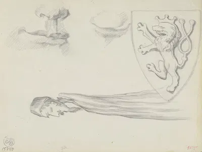 Studienblatt; Wappen, Türkenkopf und Gesichtsdetail by Louis Eysen, 1868 — digital art print download