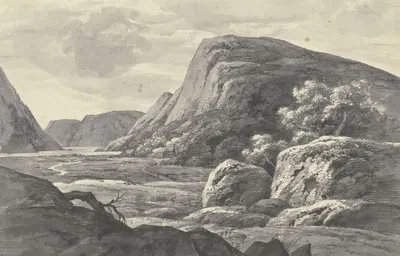 Flusstal mit Kapelle und Wanderer by Луи Гурлитт — digital art print download