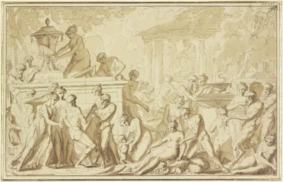 Bacchanal bei einem Tempel by Louis-Felix de La Rue — digital art print download