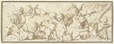 Zwölf spielende Amoretten. by Louis-Felix de La Rue — digital art print download