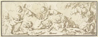 Zwölf spielende Amoretten by Louis-Felix de La Rue — digital art print download