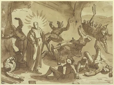 Christus wirft durch seine Stimme die ihn gefangennehmenden Soldaten nieder by Luca Cambiaso — digital art print download