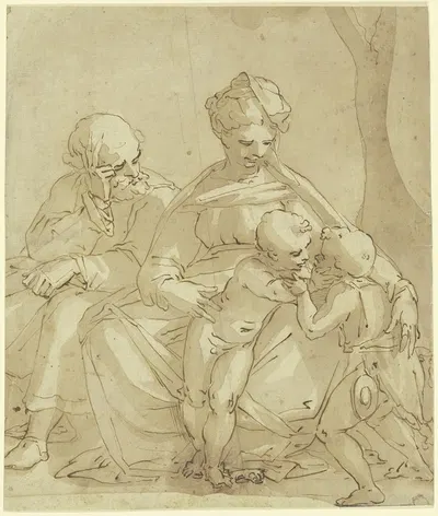Die Heilige Familie mit dem Johannesknaben. by Luca Cambiaso — digital art print download
