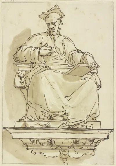 Konsolstatue eines sitzenden Kardinals by Luca Cambiaso — digital art print download