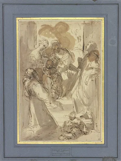 Virgin and Child with Saints Catherine, John the Evangelist, and Francis by Лудовико Караччи — digital art print download