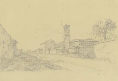 Italienische Kirche an einer Straße by Ludwig Metz — digital art print download