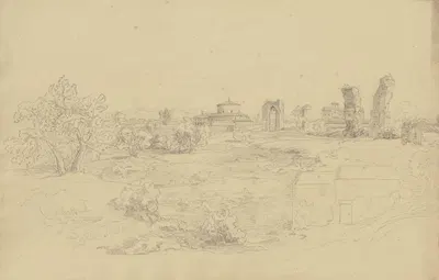 Kirche und weitere Gebäude in der Campagna Romana by Ludwig Metz — digital art print download