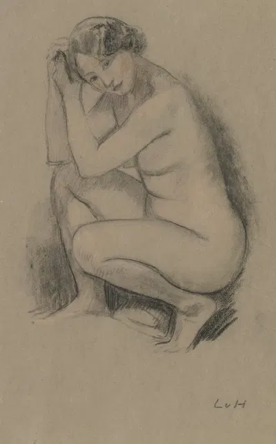 Naked crouching girl by Людвиг фон Хофман — digital art print download