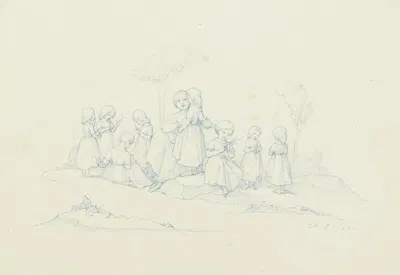 Spielende Kinder, Sträußchen bindend by Мари Элленридер, 1846 — digital art print download