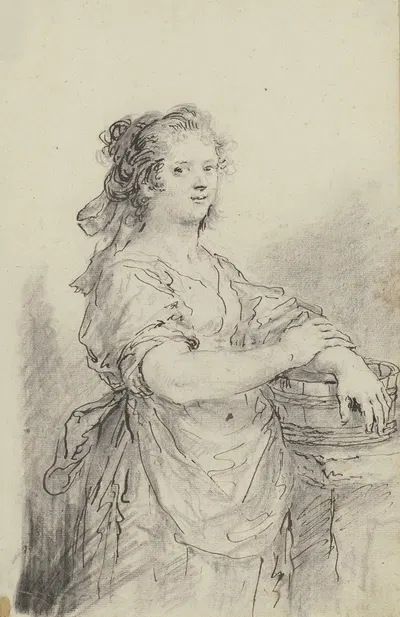 Bildnis eines Mädchens mit Holzzuber by Мартин Иоганн Шмидт, 1752 — digital art print download