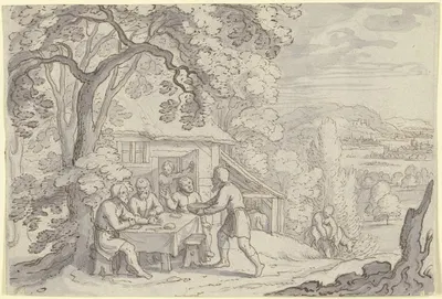 Abraham bewirtet die drei Engel unter einem Baum vor seinem Haus by Matthäus Merian the elder — digital art print download