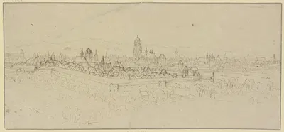 Blick auf Frankfurt am Main vom Mühlberg aus gesehen, im Vordergrund, von der Stadtmauer umschlossen, Sachsenhausen by…