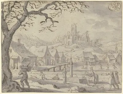 Monatsbild Januar, oben rechts das Zeichen des Wassermanns by Matthäus Merian the elder, 1622 — digital art print download