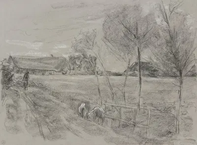 Landweg in Holland, vorne zwei Ziegen by Макс Либерман — digital art print download