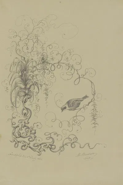 Vines with a finch by Max von Berchem, 1854 — digital art print download