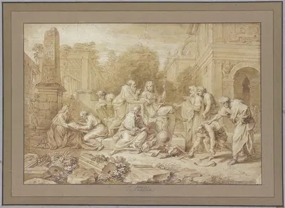 Aspasia im Gespräch mit Philosophen by Michel Corneille the younger — digital art print download