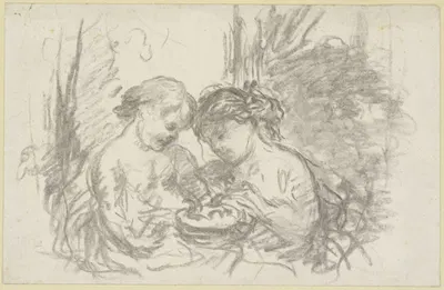 Two children with basket by Нарцисс-Виржиль Диаз де Ла Пенья — digital art print download