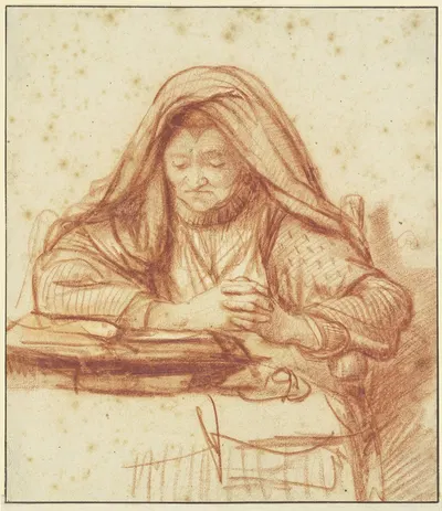 Alte Frau lesend im Gebet by Nicolaes Maes — digital art print download