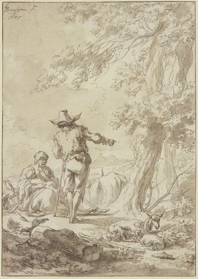 Hirtenfamilie unter einem Baume ruhend by Николаес Питерсз. Берхем, 1655 — digital art print download