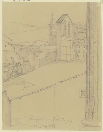 Ausblick vom Tempel der Sibylle über die Dächer von Tivoli by Nikolaus Hoff, 1823 — digital art print download