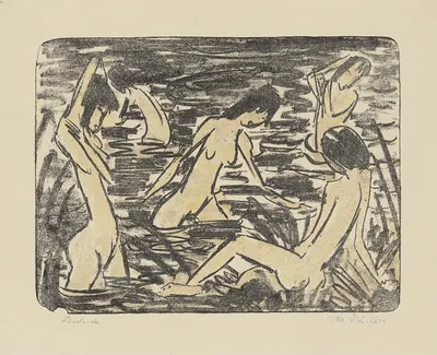 Sitzende und vier Badende I by Отто Мюллер, 1914 – 1918 — digital art print download