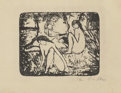 Zwei sitzende Mädchen vor liegender Figur by Otto Mueller, 1912 – 1914 — digital art print download